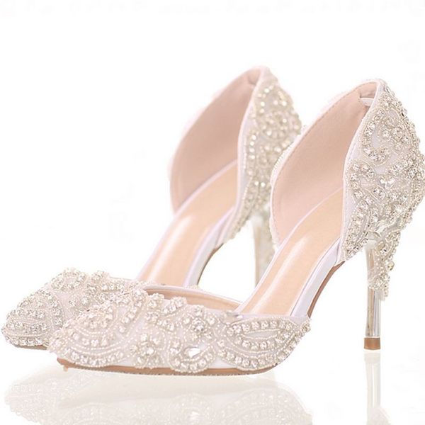 Nouvelle arrivée strass cristal chaussures de mariage couture chaussures de mariée bout pointu talon haut magnifique fête chaussures de bal demoiselle d'honneur Shoe2181