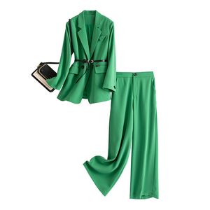 Nouvelle piste pantalon costume pour femmes bouton unique solide vert Blazer manteau hauts et pantalons longs mince mode femmes deux ensembles costumes AA02