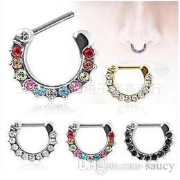 Nouveauté Septum Clicker anneaux de nez CZ gemme nez Piercing en acier inoxydable 316L bijoux de corps taille 1 2mm2753