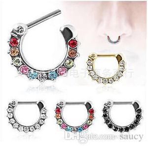 Nouveauté Septum Clicker anneaux de nez CZ gemme nez Piercing en acier inoxydable 316L bijoux de corps taille 1 2mm281K