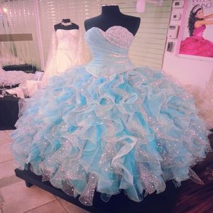 Nieuwe aankomst sexy baljurken Quinceanera jurken 2015 sweetheart organza met pailletten zoete 16 jurken 15 jaar maskerade prom jurken QS6 299T
