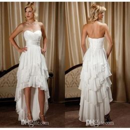 Nieuwe aankomst Korte voorkant Lange rug lieverd Chiffon High Low Country Western Wedding Dresses 291B