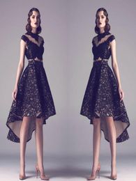 Nouveauté robes de bal courtes mancherons Illusion dentelle Appliques petites robes noires robes de soirée formelles 9338375