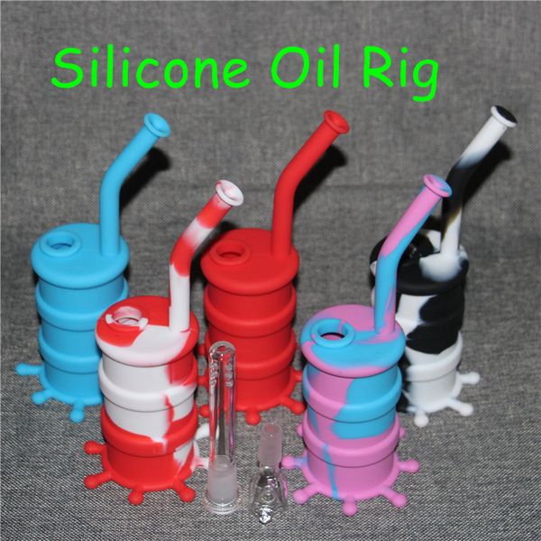 Nouvelle arrivée Silicon Oil Drum Rigs Mini Silicone Rigs Bongs conduite d'eau en verre dix couleurs pour le choix DHL livraison gratuite