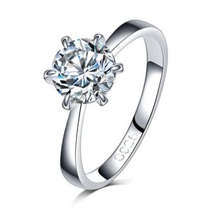 Recién llegado, Color plateado, diseño Simple clásico, 6 puntas, solitario brillante, 1 quilate, Zirconia, anillo de boda para siempre 160A