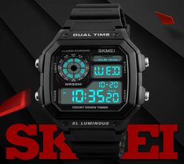Nouvelle arrivée Skmei Fashion Sports montre des hommes à compte à rebours imperméables Pu Strap Watch Alarm Horloge masculine LED Digital Wrists Monter Relogio3465253