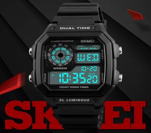 Nouvelle arrivée Skmei Fashion Sports montre des hommes à compte à rebours imperméables Pu Strap Watch Alarm Horloge masculine LED Digital Wrists Monter Relogio3465253