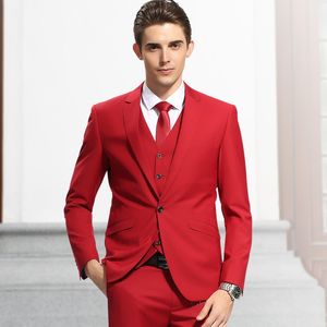 Nouvelle Arrivée Slim Fit Chaud Rouge Groom Tuxedos Un Bouton Excellent Garçons D'honneur Costume De Mariage Hommes Parti Costume De Bal (Veste + Pantalon + Cravate + Gilet) NO; 873