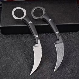 Vaste mes Karambit Mes D2 Wit / Zwart Stone Wash Blade Volledige Tang G10 Handvat Klauwmessen met Kydex