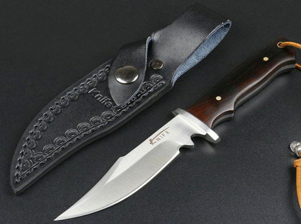 NUEVA ALCENACIÓN PEQUEÑA SUPERVIVA SUPERIZACIÓN CANCIÓN RECTIVA 440C Satin Bowie Blade Cully Tang Ebony Many Knives fijo con cuero SH8771608