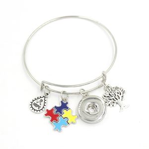 Nieuwe Collectie Snap Sieraden Hoop Lint Boom Lift Puzzel Autisme Charm Uitbreidbaar Draad Verstelbare Snap Bangles Armband voor vrouwen pulsera