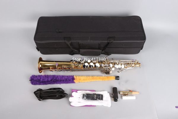 Saxophone Soprano B plat en laque dorée, corps à col droit, instruments de musique avec accessoires, nouvelle collection, livraison gratuite