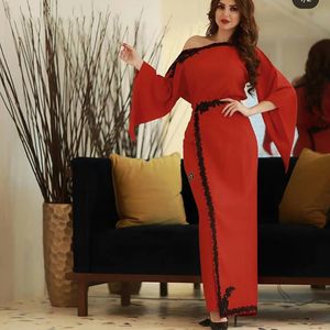 Nieuwe Collectie Spandex Rode Lange Mouw Avondjurken Dames Party Night Black Edge Robe Soiree Dubai Moslim Avondjurk 2021