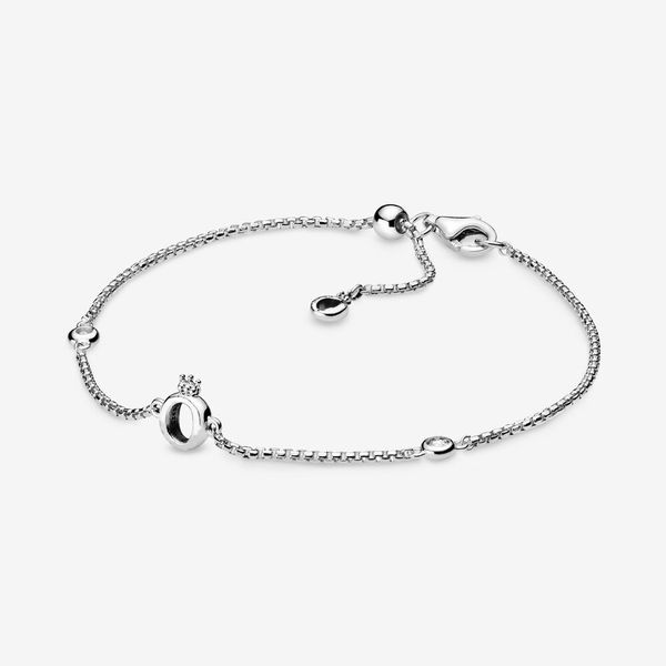 Nueva llegada Sparkling Crown O Chain Bracelet 925-Sterling-Silver Pulsera de circonita cúbica ajustable para mujer Joyería de lujo Envío gratis
