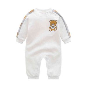 Nieuwe aankomst Leer Spring herfst Mode Brandstijl Babykleding Boy Girls Gedrukte beer Katoen Toddler Pasgeboren Baby Romper 0-24 maanden G220510