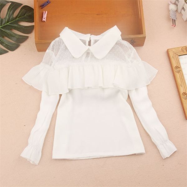 Nouvelle arrivée Printemps Mousseline de soie Blouse blanche pour l'étudiant de l'école junior Casual Chemises de base Enfant Bébé Adolescent Bow Vêtements 13Y 210306