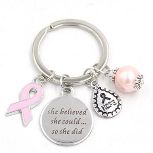 Porte-clés en acier inoxydable, porte-clés de sensibilisation au Cancer du sein, ruban rose, cadeaux pour femmes, bijoux 312I, nouvelle collection