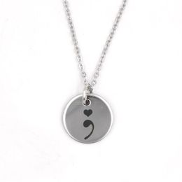 Nieuwe Collectie Rvs Ketting Puntkomma Ketting Depressie Bewustzijn Hanger Ketting Warrior Geestelijke Gezondheid Zelfmoord Jewelr344o