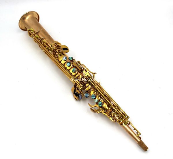 Nueva llegada saxofón soprano recto B Cuerpo de cobre de latón rosa plano F # clave Instrumento musical con estuche envío gratis
