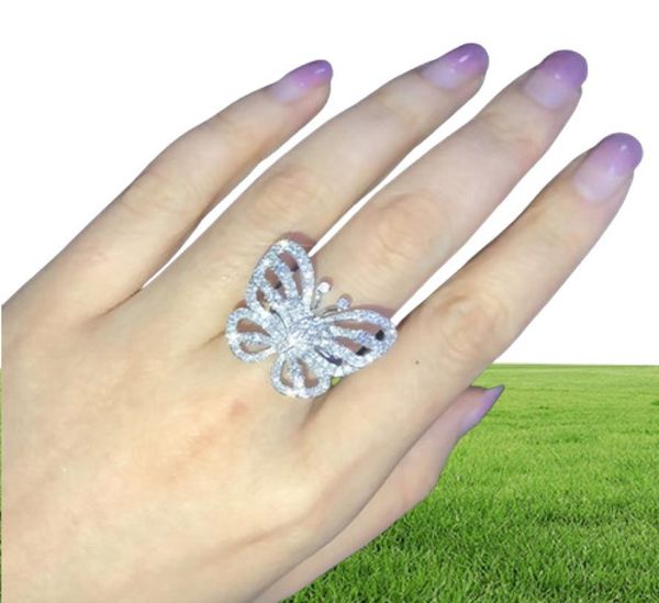 Nueva llegada Impresionante joyería de lujo Shinning 925 Sterling Silver Pave White Sapphire CZ Diamond Promise Rings Wedding Butterfly Ba5867861