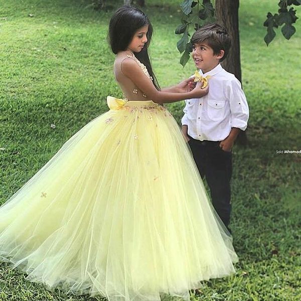 Recién llegado, impresionante vestido de baile amarillo, vestidos de niña de flores para boda, niñas, desfile, vestido/vestidos, vestido de fiesta para niños, barato