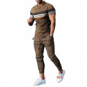 Nueva llegada Conjuntos de hombres de verano Pantalones 2 piezas Imprimir Fi Lg Manga Camiseta / Pantalones Chándal Ropa de calle Traje casual l34w #