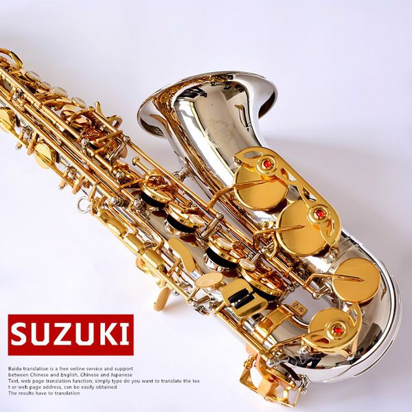 Nueva llegada Suzuki Saxofón Alto Eb Tune E-flat Niquelado Latón Saxofón Instrumentos musicales con estuche Guantes Cañas Boquilla