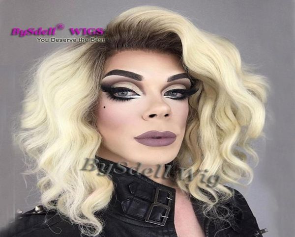 Nouvelle Arrivée Synthétique Avant de Lacet Perruque Célèbre Drag Queen Coiffure Perruque Noir Ombre Blonde 613 Couleur Avant de Lacet Perruques pour Male3026480