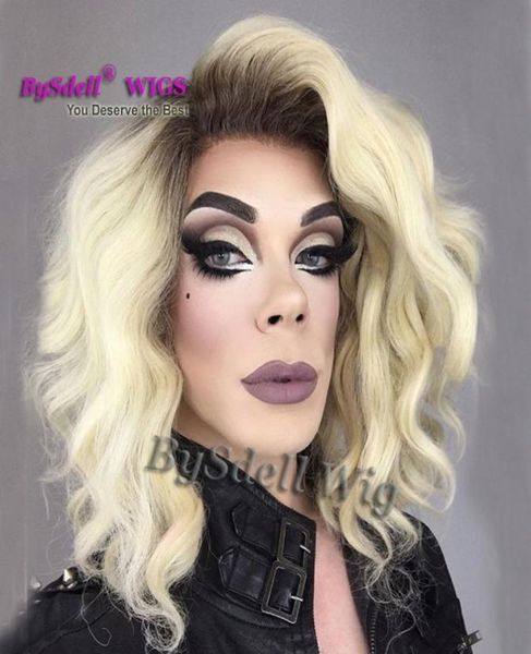 Nouvelle arrivée en dentelle synthétique perruque avant célèbre drag queen perruque coiffure noire ombre blonde 613 Color Lace Perruques avant pour mâle3012554