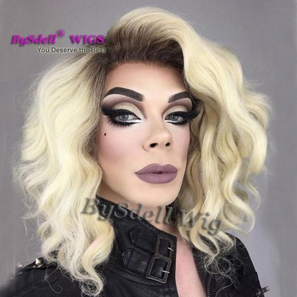 Nouvelle arrivée en dentelle synthétique perruque avant célèbre drag queen perruque coiffure noire ombre blonde 613 perruques avant en dentelle couleur pour mâle5155131