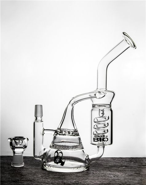 Heady Sprial Perc Dab Rig Unique Crâne Noir Tuyau D'eau Barboteur Double Recycleur Bécher Bongs Bobine Épaisse Bong Livraison Gratuite