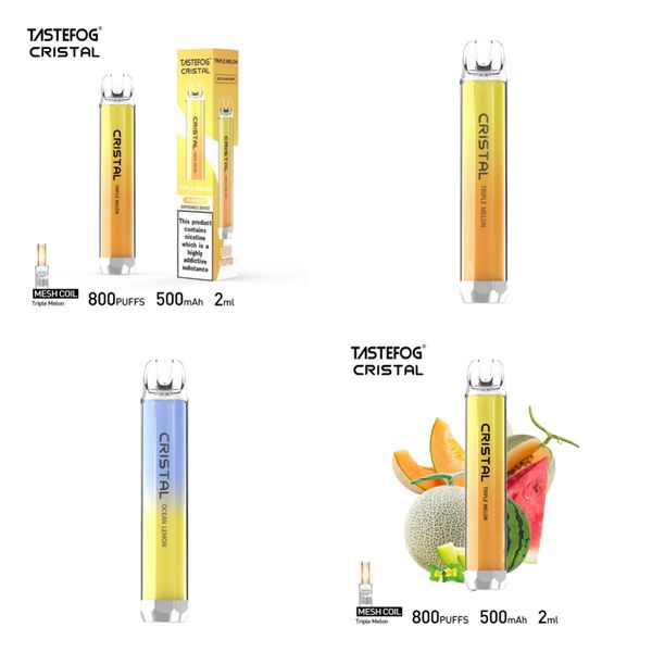 Nouvelle arrivée Tastefog Crystal Vape jetable 800 bouffées 2% avec cigarette électronique Tpd 2 ml 500 mAh 10 saveurs lampe de poche RVB 10 saveurs prix d'usine