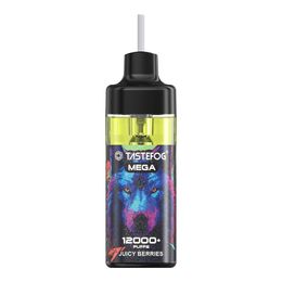 Nieuwe collectie Tastefog Mega 12K Rookwolken Vapes Hervulbare en oplaadbare vape E-sigarettenpod-kit 2% 15 ml 650 mAh 12 smaken LED-zaklamp Luchtstroomregeling Geen olielekkage