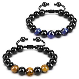 Nieuwe Collectie Tiger Eye Beaded Strand Armband Voor Mannen Vrouwen Verstelbare Maat 10mm Lava Stone Black Beads Gevlochten Armbanden Sieraden Gift