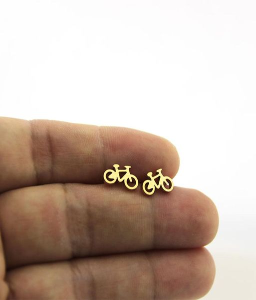 Nueva llegada Pendientes de bicicleta pequeños Pendientes de acero inoxidable Golden Sporty Bike Tats Women Kids Girls Jewellry Regalo T1478590409