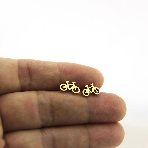 Nueva llegada pequeños pendientes de bicicleta pendiente de acero inoxidable dorado deportivo bicicleta pendientes mujeres niños niñas joyería regalo de Navidad T147172E