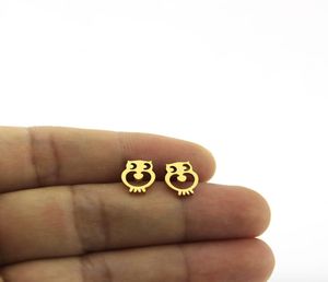 Nueva llegada Tiny lindo lindos pendientes de búho nocturno arete de acero inoxidable color dorado nighthawk torta joyas para mujeres regalos para niños T409666305