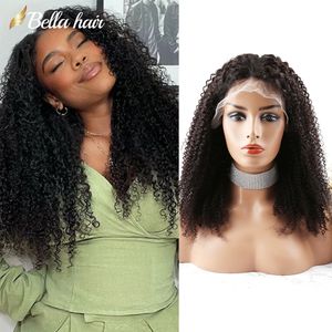 Bella Hair Kinky Curly 13x4 13X6 Pelucas delanteras de encaje Cabello humano HD con cabello de bebé rizado para mujer negra Pre arrancado 130% 150% Pelucas de cabello humano de encaje completo Línea natural