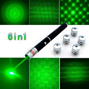 Nieuwe Collectie Top Kwaliteit 6in1 5mw 650nm Rood Groen Blauw Laser Pointer Pen Laser Zaklamp + 5 Ster caps Beam Light, Diafragma