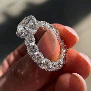 New Arrival Top Sell Luxury Jewelry Large Round Cut White Topaz CZ Diamond Rings Women Wedding Bridal Ring