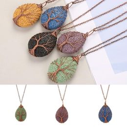 Nieuwe aankomst boom van het leven hanger ketting natuurlijke vulkanische steen waterdruppels kettingen mode vrouwen charme sieraden accessoires