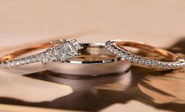 Nouvelle arrivée à la mode 3pcSet Femmes Anneaux Princesse Cut Zircon Micro Paves Small Round CZ Stone Wedding Engagement Jewelry3205623