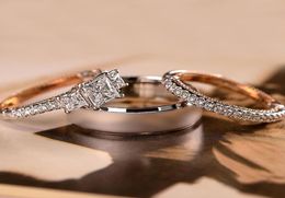 Recién llegado, conjunto de 3 anillos de moda para mujer, circonita de corte princesa, Micro pavimentado, piedra CZ redonda pequeña, joyería de compromiso para boda 9869258