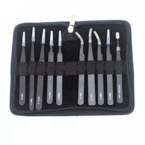 Nieuwe aankomst Tweezers 12 stuks ESD Tweezers Tools Kit Anti-statische niet-magnetische roestvrijstalen multi-standaard met opbergtas