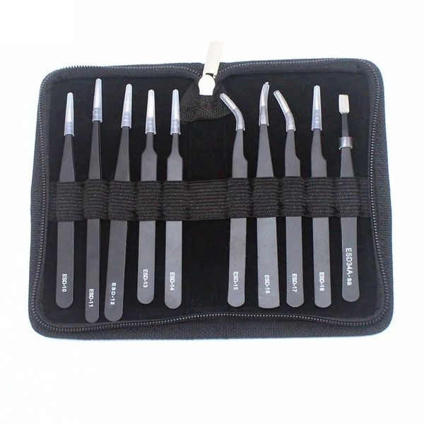 Tweezers de nuevo llegada 12 piezas ESD Tweezers Herramientas Kit antiestático no magnético acero inoxidable múltiple con bolsa de almacenamiento