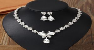 Nieuwe Collectie Twee Stukken Bruidssieraden 2019 Ketting en Oorbellen Bruiloft Accessoires Diamanten Bloemen Bruiloft Sieraden46018321506025