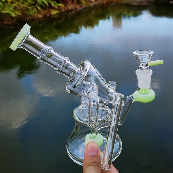 Glass Water Bongs 7 pulgadas Showerhead Perc Pipe Fumar Hookah Wax Oil Rig Sidecar Waterpipes Reciclar Dab Rigs con 14 mm Bowl Piece