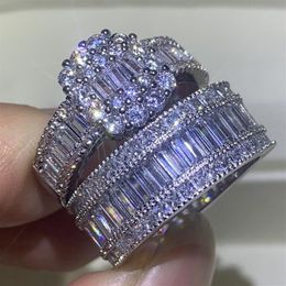 Nouvelle arrivée bijoux de luxe uniques faits à la main en argent sterling 925 pleine princesse coupe topaze blanche CZ diamant éternité femmes mariage Ban209O