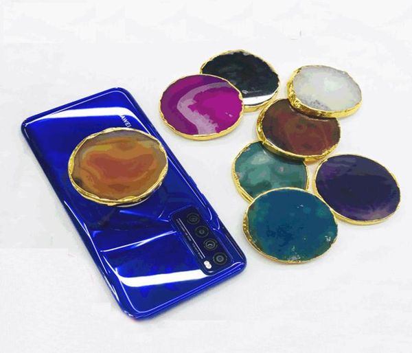 Nouvelle arrivée Universel Gold Foil Borgure Real Stone Agate Stone Style pour le support de téléphone Grip Forme irrégulière Stone4345540