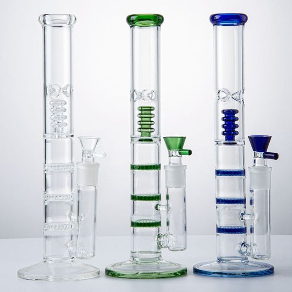 Bong en verre à tube droit cage à oiseaux perc narguilés huile Dab plates-formes triples percolateurs à peigne d'abeille 18mm joint femelle avec bol à banger